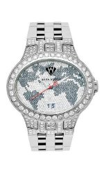 NEW! Aqua Master Men’s Oval World Map Diamond Watch, 12.00 ctw – Specially Boxed with Two Extra Bezels
