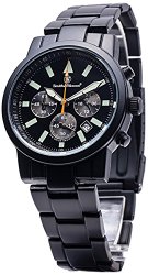 Smith & Wesson Men’s Pilot Watch with 3ATM/Round Face/Multi Function Chronograph/Stainless Steel Strap/Japanese Movement/Glowing Hands, 39mm, Black