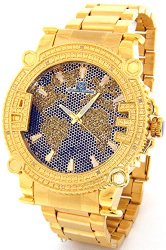 Super Techno Diamond Watch Mens Genuine Diamond Watch Oversized Gold Tone Metal Band w/ 2 Interchangeable Watch Bands