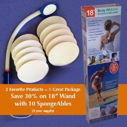 18″ Semi-flex Body-Reach+ Bendable “Unbreakable” Lotion Applicator includes: (10) SpongeAbles or 2 year supply!