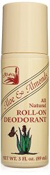 Alvera All Natural Roll-on Deodorant Aloe and Almonds – 3 Oz, 3 Fluid Ounce