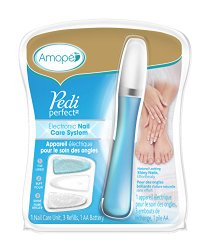 Amope Pedi Perfect Electronic Nail Care System-Pedicure/Manicure-File, Buff and Shine Nails Effortlessly-3 Refills and AA Battery Included 