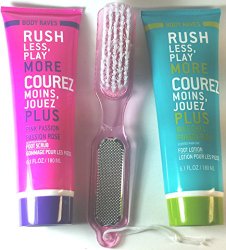 Bundle of 3 Items: Body Raves 6.1 oz Foot scrub, 6.1 oz Foot Lotion and 4 in 1 Foot Grooming Tool