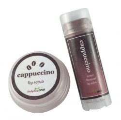 Cappuccino Flavored Creamy Moisturizing Scrub 10 ml and Matching Flavored and Tinted Lip Balm 0.15 oz Combo Set