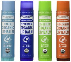 Dr. Bronner’s Organic Lip Balm – 4 Pack (Naked, Peppermint, Lemon Lime, Orange Ginger)