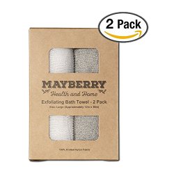 Exfoliating Bath Towel – 2 Pack – Gray and White Knitted Nylon Cleansing Towel