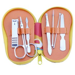 Iebeauty® 7 in 1 Cute Nail Care Set Stainless Steel Nail Clipper Kits Manicure Pedicure Kit Set with Leather Slipper-shaped Case (Yellow)