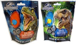 Jurassic World Dino Egg Bath Bomb Fizzie Bundle: Raptor Raspberry and T-Rex Blueberry Scented, 4.24 oz 120g