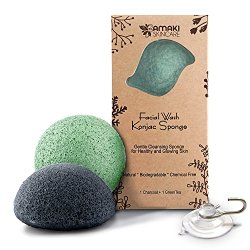 Konjac Sponge Facial Cleanser with Added Green Tea and Activated Bamboo Charcoal