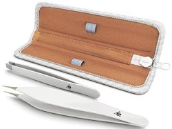 Leila Beauty Premium Tweezers Set – High Quality – Leather White Case