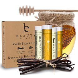 Lip Balm Vanilla Bean & Honey (4 pack) – With Natural and Pure Beeswax Lip Butter with Aloe Vera & Vitamin E – Condition and Repair Dry Chapped Lips. Made in the USA by Beauty by Earth