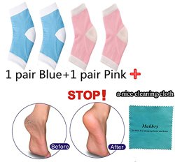 Makhry Moisturizing Silicone GEL Heel Socks for Dry Hard Cracked Skin Moisturizing Open Toe Comfy Recovery Socks (2 pairs) (Pink&Blue)