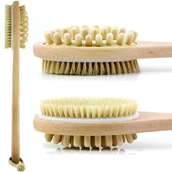 Natural Bristle Bath Body Brush – Long Handled Shower Back Brush – Exfoliating Scrub Brush – Effective for Wet and Dry Brushing – Suitable for Men and Women