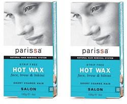 Parissa Natural Hair Removal System Strip Free Hot Wax Face, Brow & Bikini Short Course Hair , 2 Pack of 4 oz
