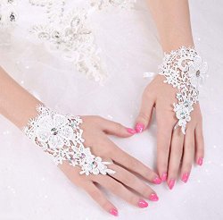 The Bride Marriage Dress Lace Rhinestone Short Glof Wedding Gloves Mitten White