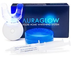 AuraGlow Teeth Whitening LED Light Kit, 35% Carbamide Peroxide, (2) 5ml Gel Syringes, Mouth Tray and Case