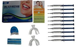 Cool Teeth Whitening Kit (10) Syringes of 44 Carbamide Peroxide Gel – (1) LED Accelerator Light – (2) Trays – (1) Shade Guide – (1) Instructions Sheet – at Home Tooth Whitener Products