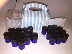 Essential Oil Blue Vials Gift Pack 24 1/4 Dram (1ml) bottles with Mini Gable Gift Box