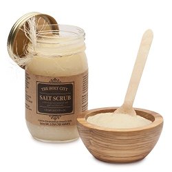 Holy City Revitalizing Dead Sea Salt Hand and Body Scrub Gift Set with Wooden Bowl – Apple, 16 fl oz