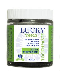 Organic Charcoal toothpaste XTRA Whitening – 4.5 oz GLASS BOTTLE by Lucky Teeth – all Natural, Remineralizes and Fortifies Teeth and Gums. (1 Bottle)