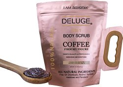 Organic Coffee Body Scrub, Tightens, Tones, Reduces Cellulite 100% Natural 10 OZ by DELUGE–NEW PACKAGING