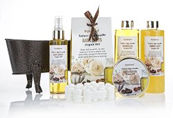 Pinkleaf Nature Spa Vanilla, Argan Oil, Bath Gift Set, in Antique Brass Looking Tub