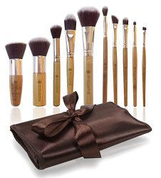 Professional Makeup Brush Set with Premium Synthetic Hair, Best Bamboo Cosmetic Brushes For Eye, Face and Blending Foundation, Includes Travel Case Holder