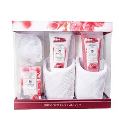 Upper Canada Soap Brompton and Langley Body Lotion and Scrub Slipper Set, Frosted Cranberry