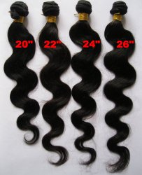 10-28 inch 100% RAW Virgin Brazilian Remy Human Hair Extensions Wavy Weave Weft Bundle #1B (22″)