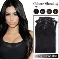 20inch 7pcs Straight Remy Clip in Real Human Hair Extensions #1 Jet Black