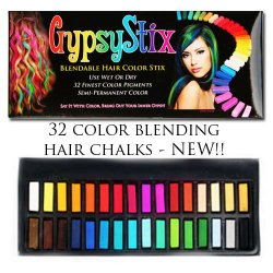 32 Color Hair Chalk Set | Lasts up to 3 Days | Blendable Pastel and Primary Colors | for All Hair Types | Sets in 60 Seconds