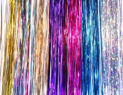 40″ Hair Tinsel 210 Strands Seven Colors (Sparkling Silver, Purple, Rainbow, Hot Pink, Gold, White Gold, Blue)