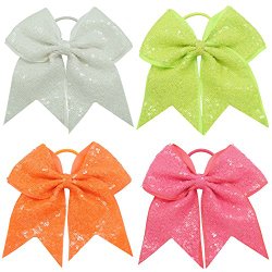 CN Two Layer Big Neon Color Sequin Cheer Bow with Elastic Tie for Cheerleading Girls