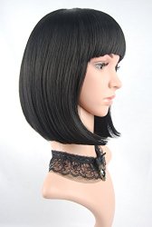 eNilecor Straight Short Hair Bob Wigs 14”  Straight with Flat Bangs Cosplay Wigs for  Women Natural As Real Hair(Black)