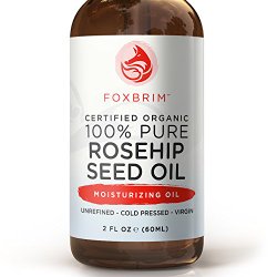 Foxbrim 100% Pure Organic Rosehip Seed Oil, Virgin Moisturizing Oil, 60mL/2oz