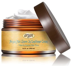 Leave-In Conditioner Argan Hair Cream – Thick to Extra Coarse Ethnic Hair Moisturizer 8.5 oz – Moroccan Oil Anti Frizz Volume Control Hair Hydrating Rich Moisturizing