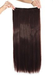 MapofBeauty 23″ Long Straight Clip in Hair Extensions Hairpieces (Dark Brown)