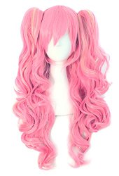 MapofBeauty Multi-color Lolita Long Curly Clip on Ponytails Cosplay Wig (Pink/ Blonde)