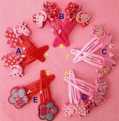 Peppa pig Hair Clips bows & hairpin / headwear, bob pins, hair jewelry, for baby & toddler & Children & girl(5 matching pairs)(set of 10) (10 PCS)