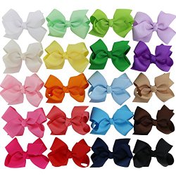 Qinghan Little Girls’ 3″ Grosgrain Ribbon Boutique Hair Bows with Alligator Clips Pack of 20