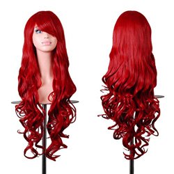 Rbenxia 32″ Women Wig Long Hair Heat Resistant Spiral Curly Cosplay Wig Red