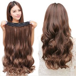 Roiii Women Ladies 23″ Long Curly Wavy 5 Clips in on Hair Extensions Full Head Deep Brown (Medium Brown)