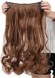 S-noilite 24 Inches Curly 3/4 Full Head Clip in Synthetic Hair Extensions One Piece 140g(12#-Light Brown)