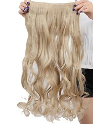 S-noilite 24 Inches Curly 3/4 Full Head Clip in Synthetic Hair Extensions One Piece 140g(24#-Ash Blonde)