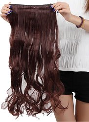S-noilite 24 Inches Curly 3/4 Full Head Clip in Synthetic Hair Extensions One Piece 140g(33#-Dark Auburn)