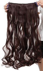 S-noilite 24 Inches Curly 3/4 Full Head Clip in Synthetic Hair Extensions One Piece 140g(M4-Medium Brown)