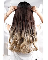 S-noilite® Ombre Dip-dye Color Clip in Hair Extension 58cm Length Dark Brown to Ash Blonde Curly for Dreamlike Girls