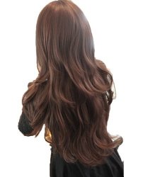 Womens Girls Fashion Wavy Curly Long Hair Human Full Wigs + Hairnet (Deep Brown)