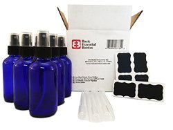(6) 4 Ounce 4 oz Empty Cobalt Blue Glass Bottles W/black Fine Mist Sparyer (6) 3ml Pipettes (6) Chalk Labels for Essentail Oils, Cleaning Products, Aromatherpy