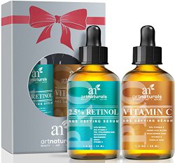 Art Naturals Organic 20% Vitamin C Serum 1.0 oz & 2.5% Vitamin A (Retinol) Serum 1.0 oz – Holiday Gift Set – Best Anti Wrinkle & Dark Circle Remover (Morning & Night Anti Aging Therapy)